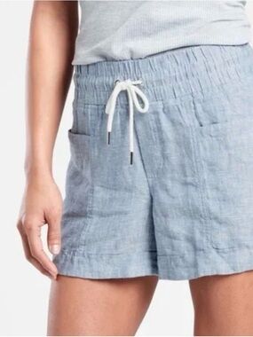 Athleta Cabo 4’’ Light Blue Drawstring High-Rise Linen-Blend Shorts